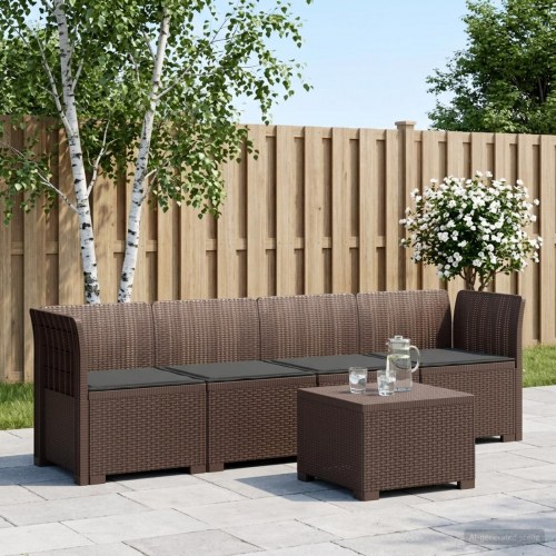 4-personers have-sofa loungesæt med puder i rattan-look PP brun