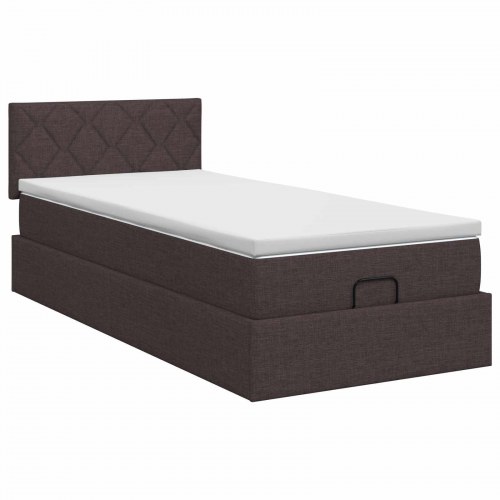 Ottoman seng med opbevaring og madras 90 x 190 cm mørk brun stof