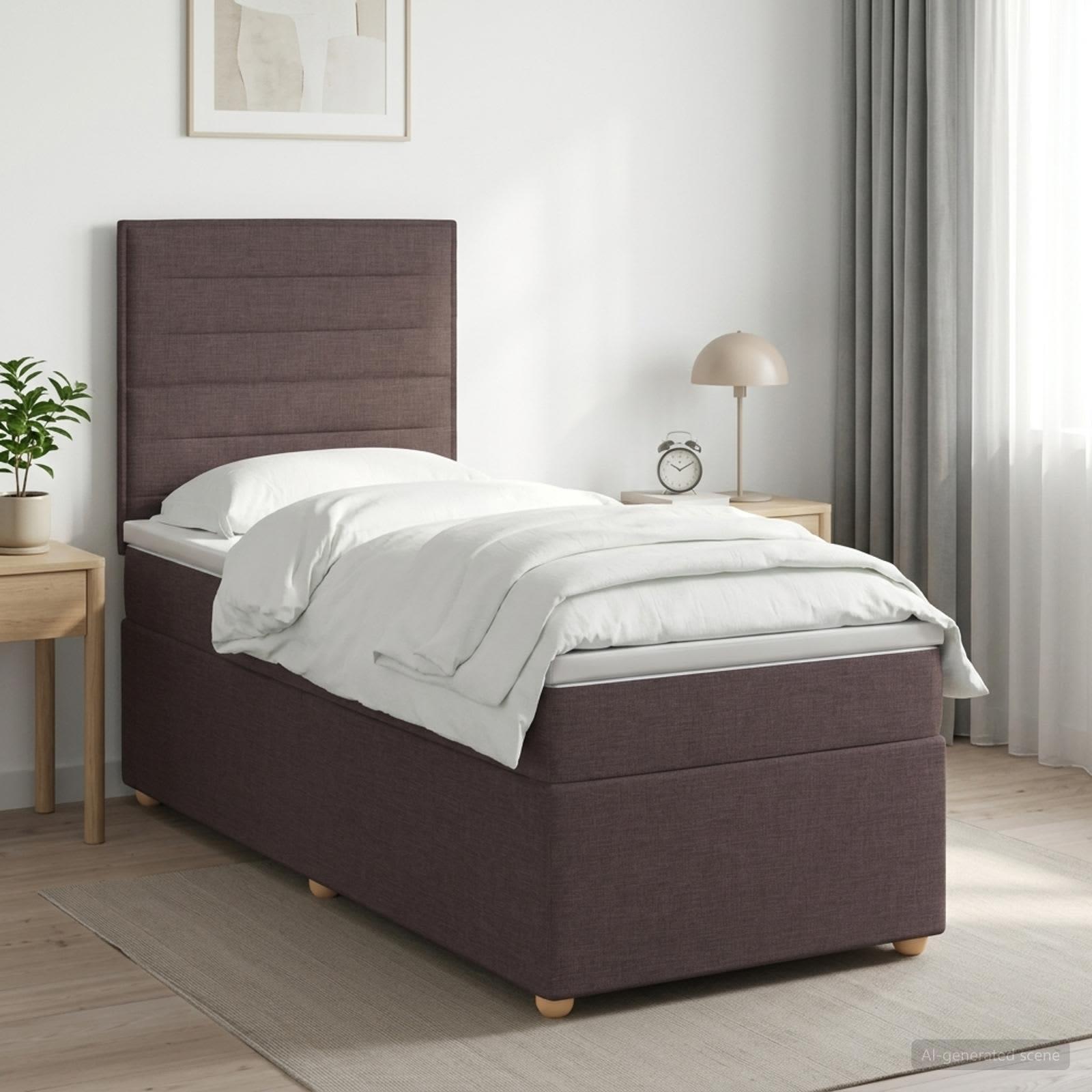 Boksmadras seng med topmadras 100 x 200 cm mørk brun stof