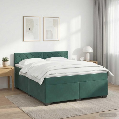 Kontinentalseng med madras og topmadras 140 x 190 cm i mørkegrøn fløjl