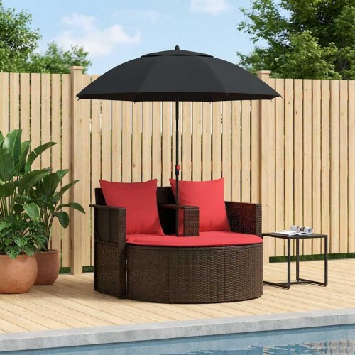 Havemøbelsofa i polyrattan med parasol 168 x 168 x 180 cm - brun/rød
