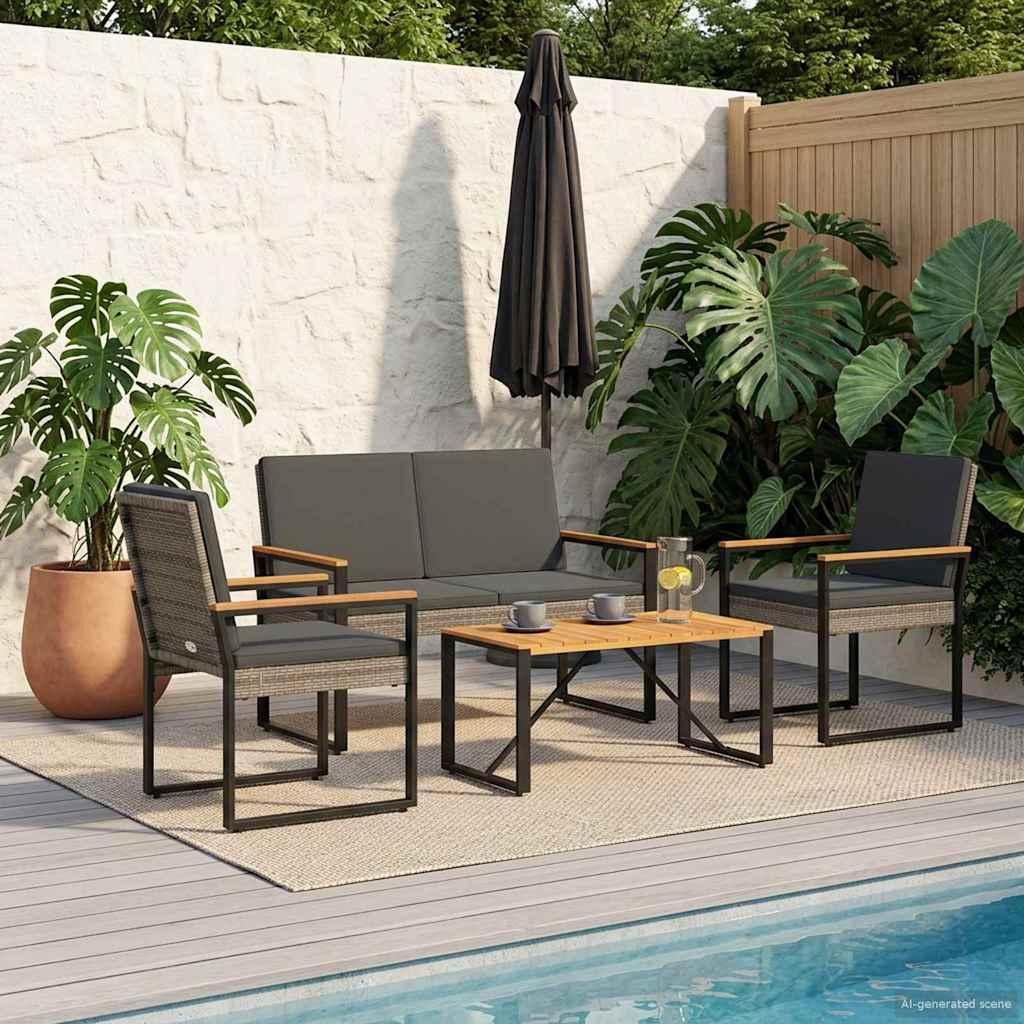 Have møbelsæt 4 stk. i grå og mørkegrå polyrattan