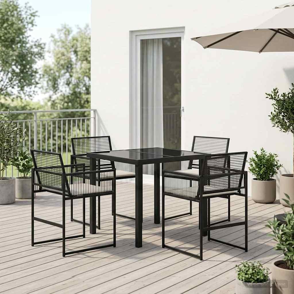 Have spisebordssæt 5 stk. i sort polyrattan