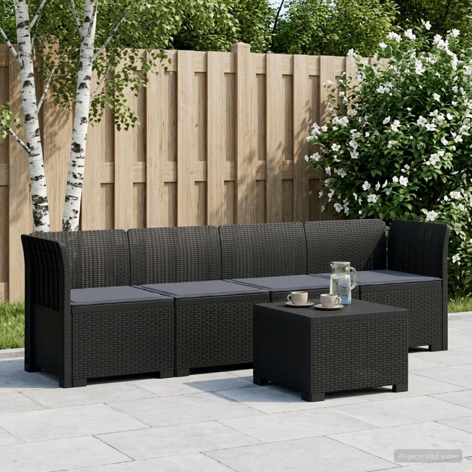 4-personers have-sofa loungesæt i rattan-look PP med puder - antracit