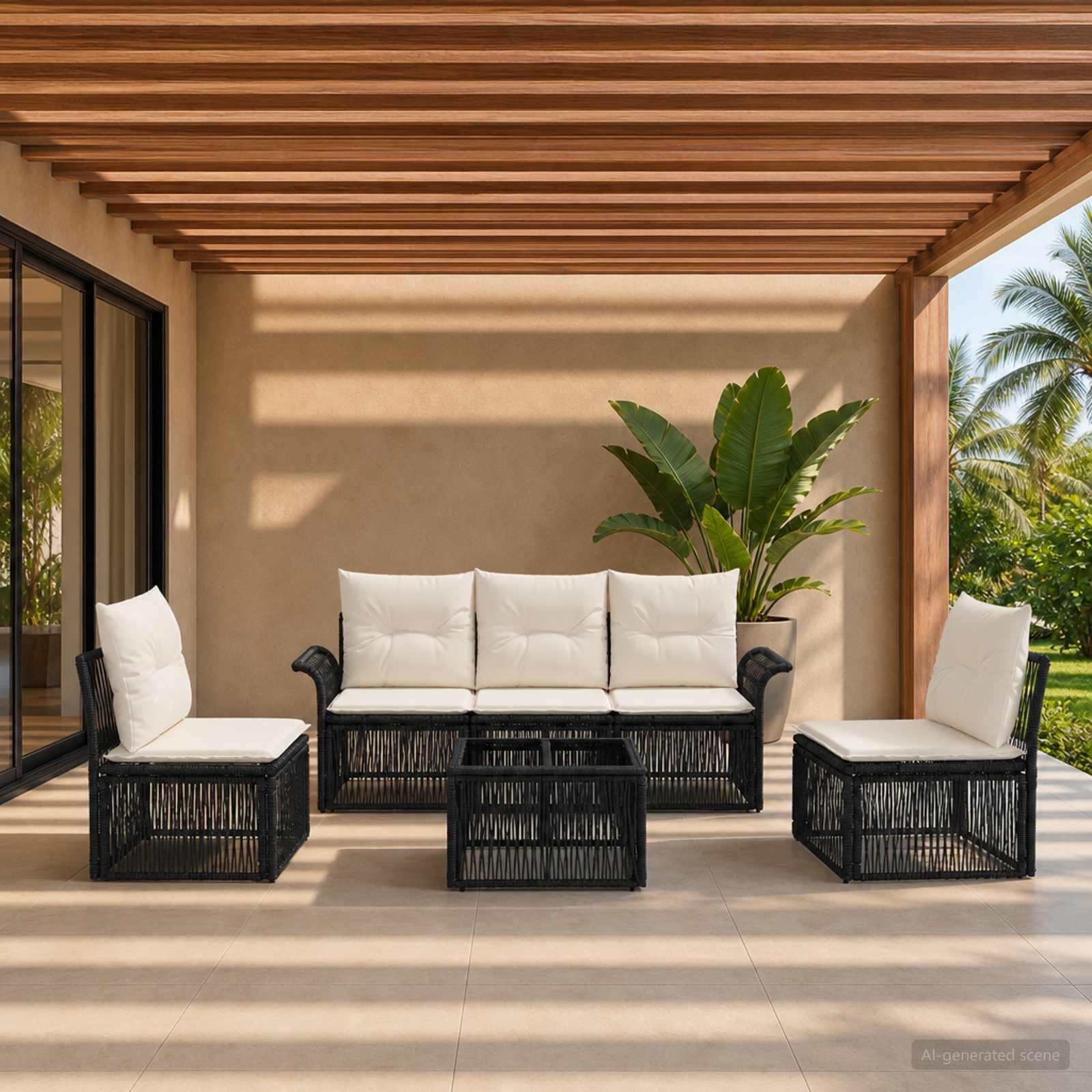 Havesofa sæt 6 stk. i sort polyrattan