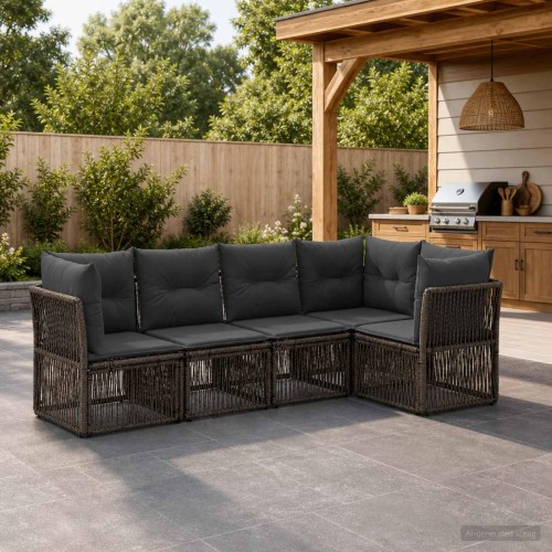 Havesofa sæt 5 stk. i grå polyrattan - modulært loungesæt til terrasse og have