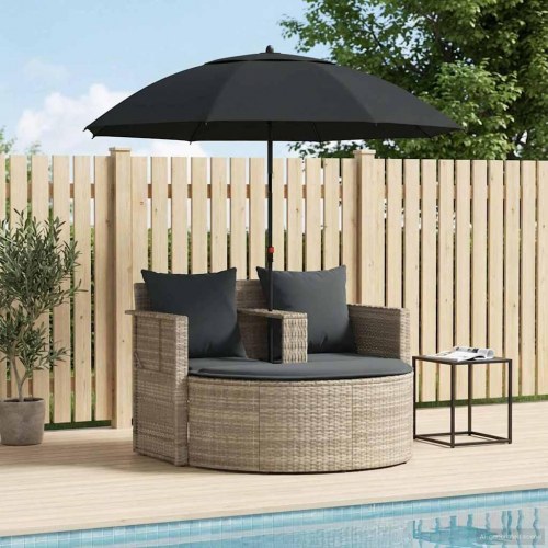 Havemøbelsofa 8 dele i polyrattan med parasol - lysegrå og mørkegrå