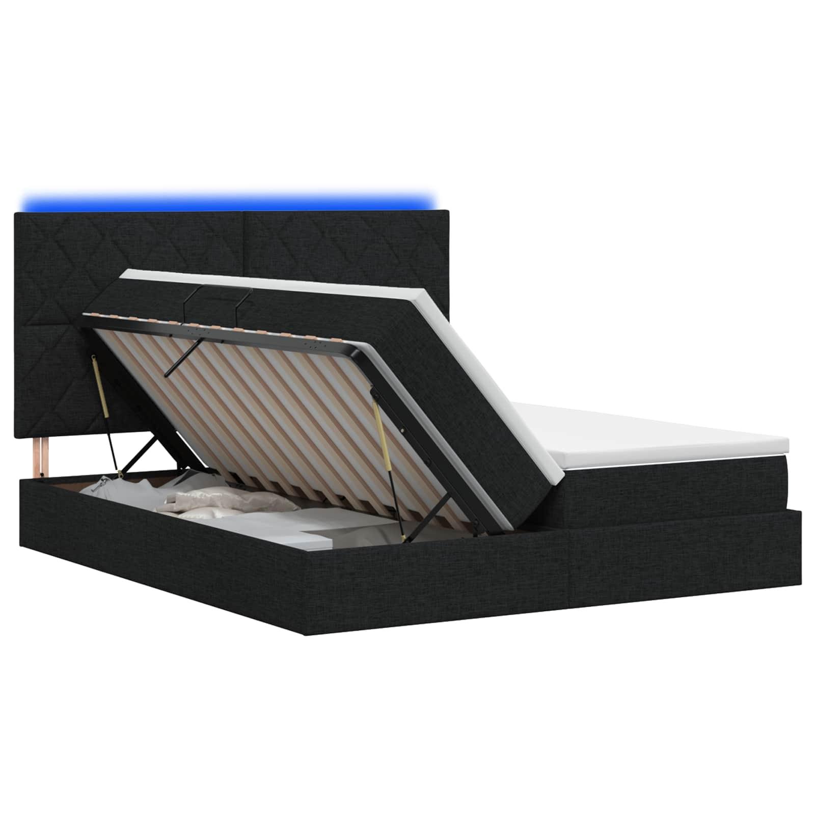 vidaXL LED opbevarings seng med madras Sort 200 x 200 cm Stof