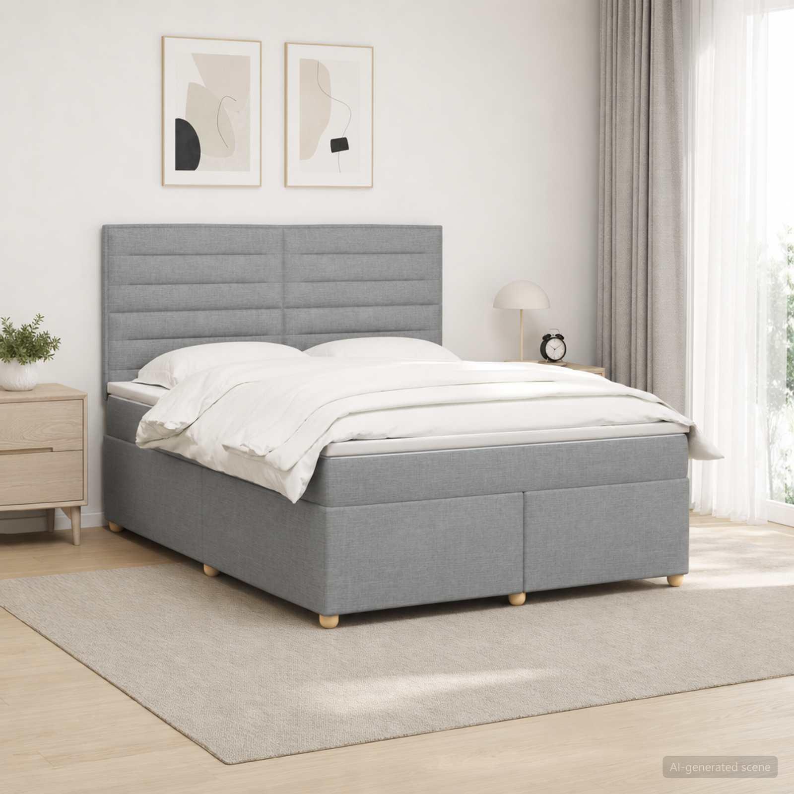 Boxspring seng med madras og topmadras 140 x 200 cm - lysegrå stof