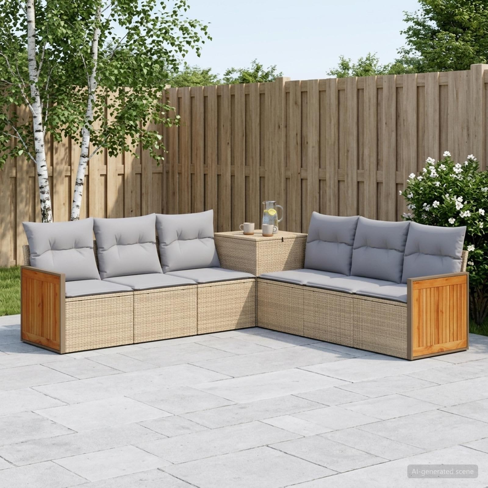 vidaXL Sofa Sæt 7 stk. Beige og lys grå Poly Rattan og Stål