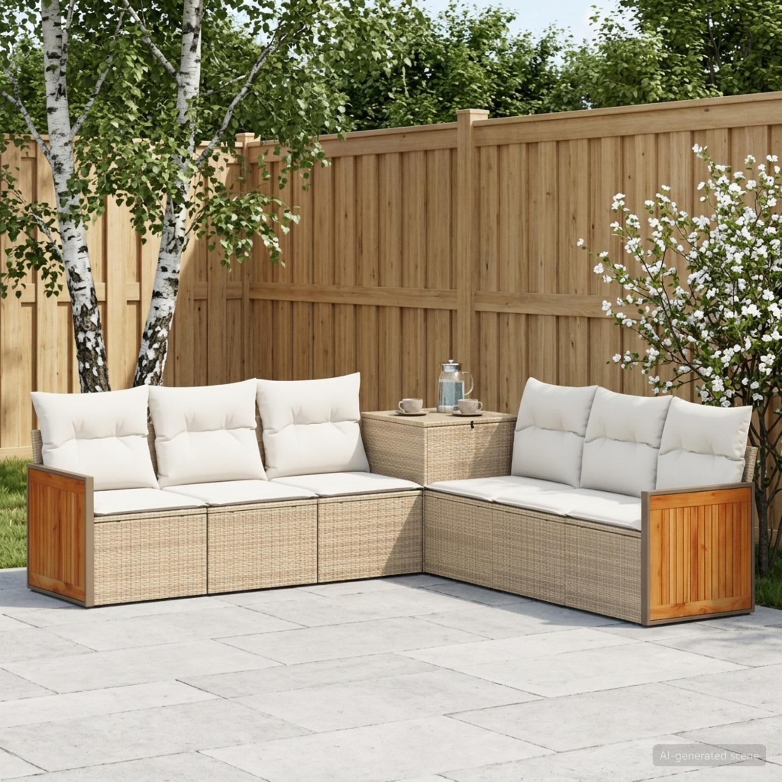 vidaXL Sofa Sæt 7 stk. Beige og cremehvid Poly Rattan og Stål