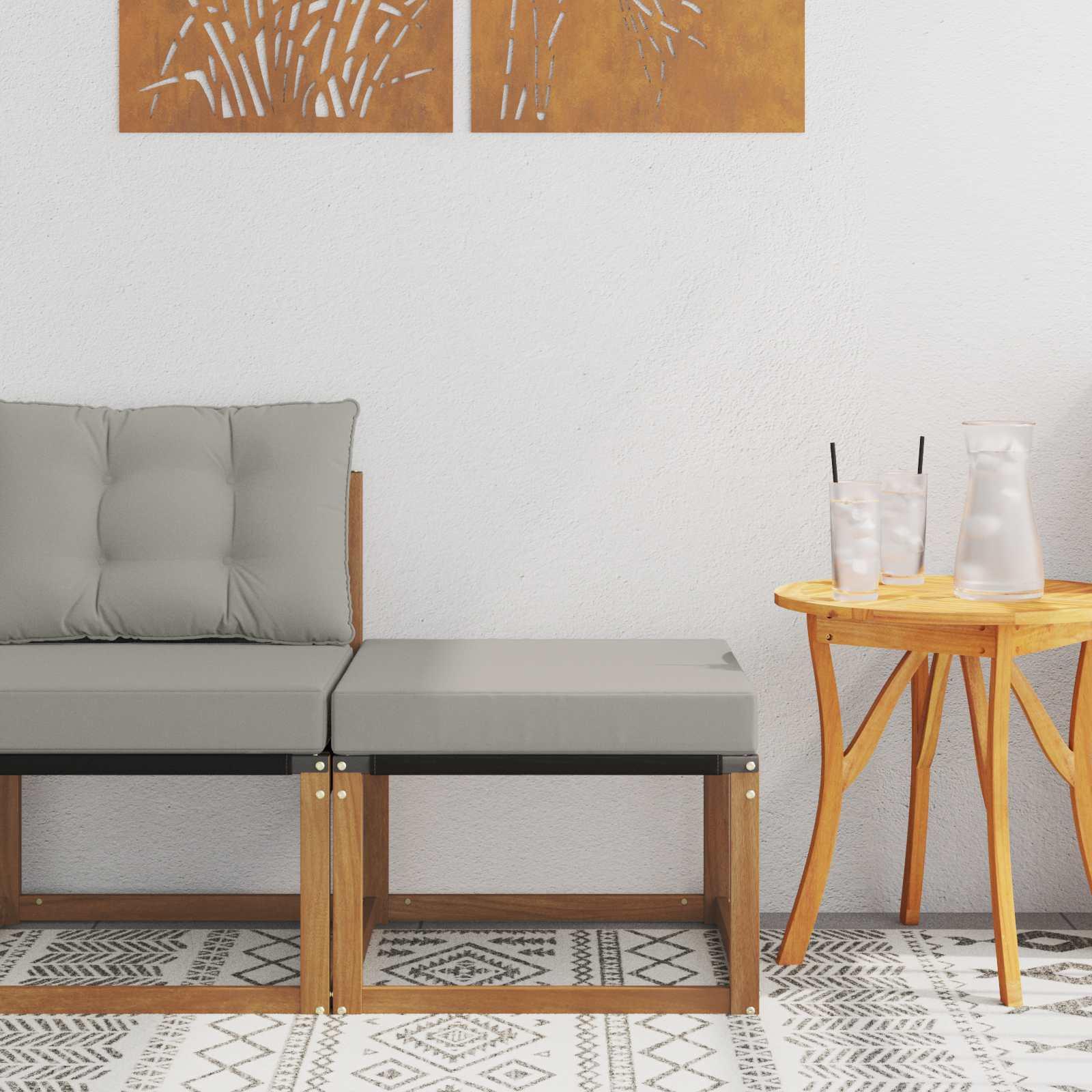 Udendørs puf i massivt akacietræ med Textilene-stof - naturfarvet