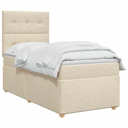 Boxmadras seng med topmadras 90 x 200 cm - cremefarvet stof