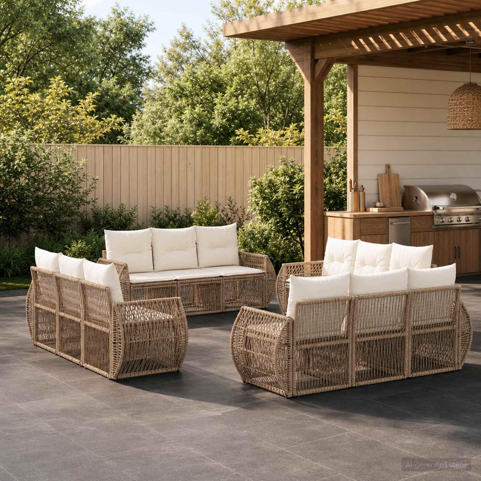 Havesofa sæt 12 stk. i polyrattan beige og cremehvid
