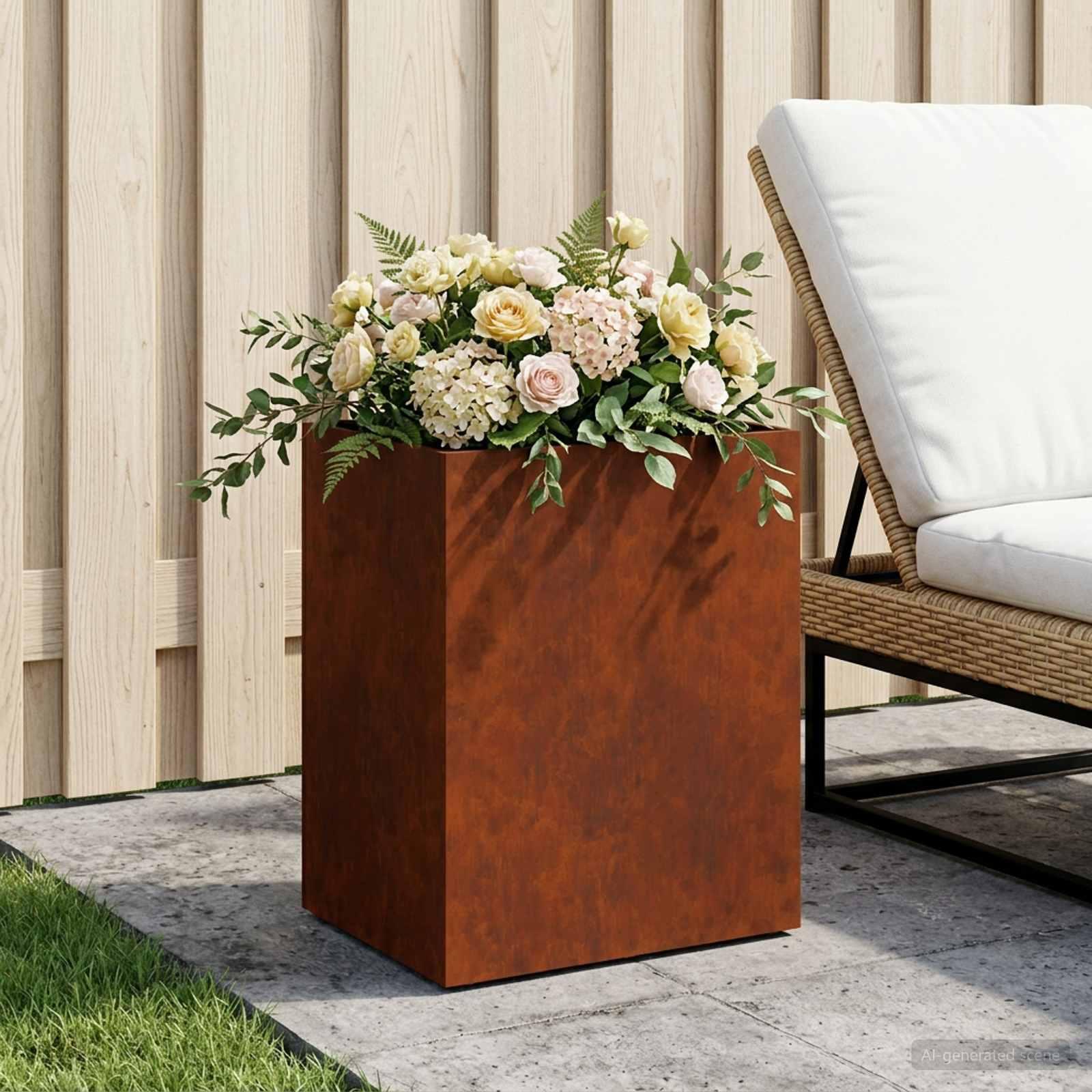 Blomsterkrukke i cortenstål 40 x 30 x 40 cm - rusten plantekasse