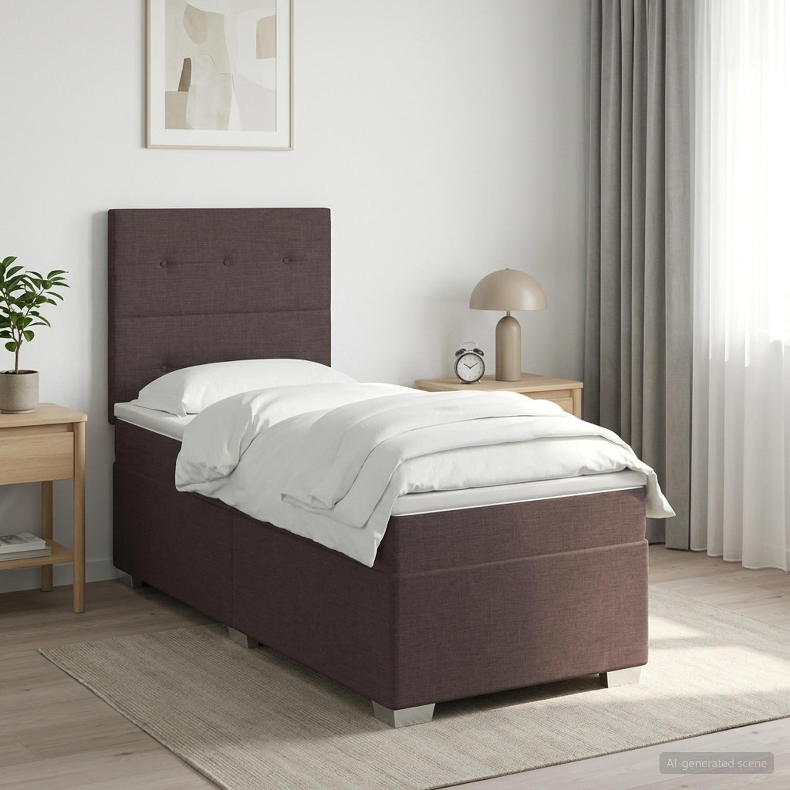 Boxmadras med topmadras og justerbar sengegavl 80 x 200 cm mørk brun