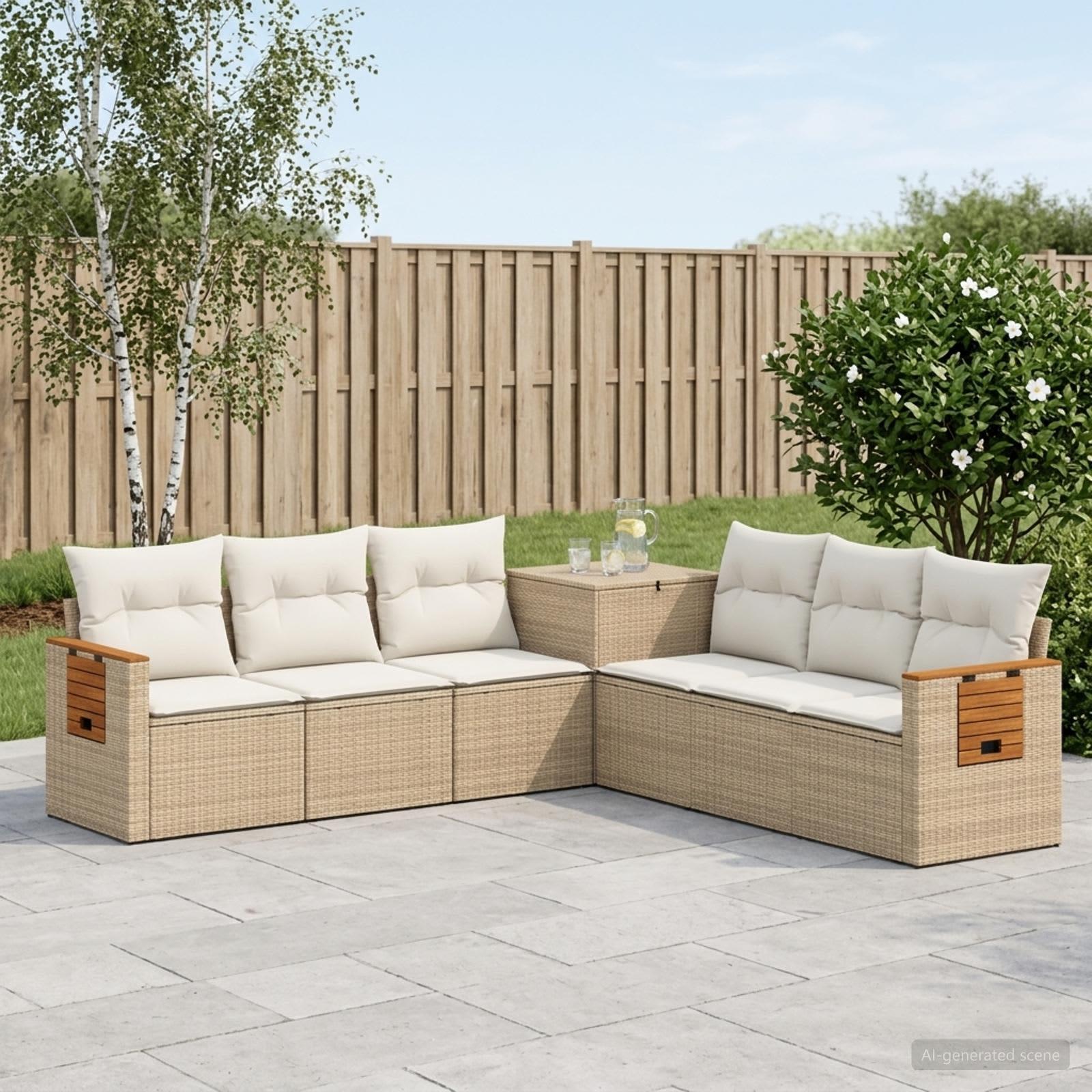 vidaXL Sofa Sæt 7 stk. Beige og cremehvid Poly Rattan og Stål
