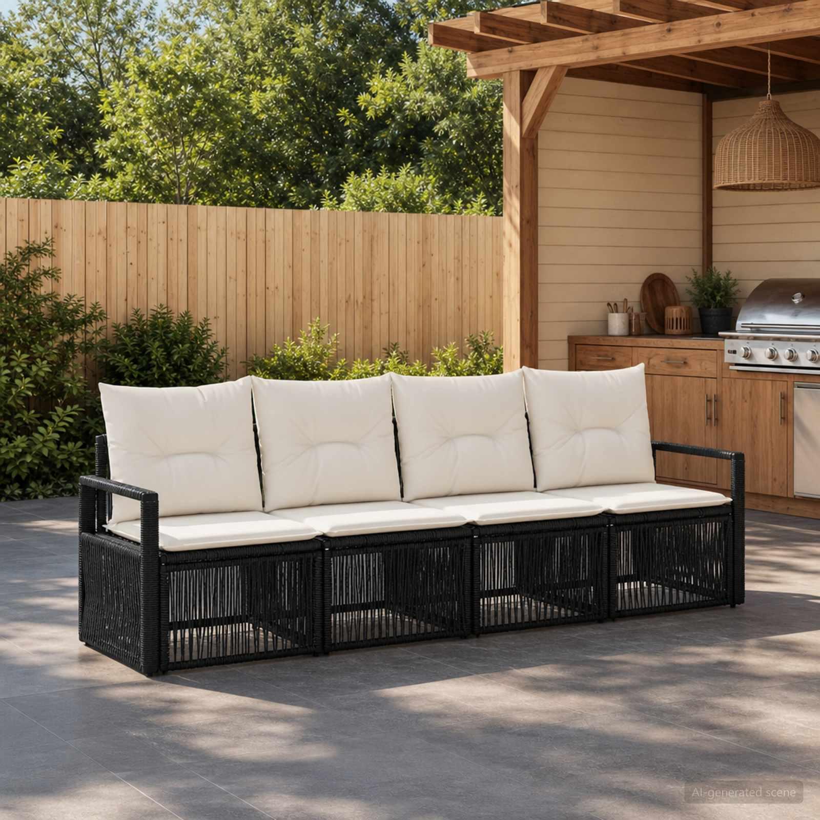 Havesofa sæt 4 stk. sort polyrattan til terrasse og have