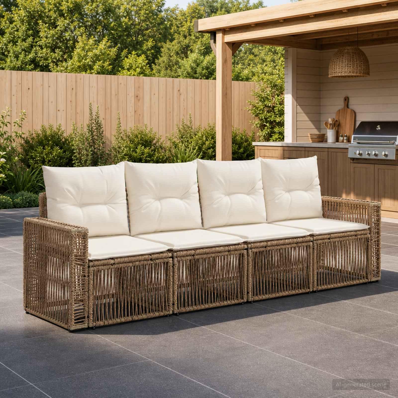 Havesofa sæt 4 stk. beige og cremehvid polyrattan