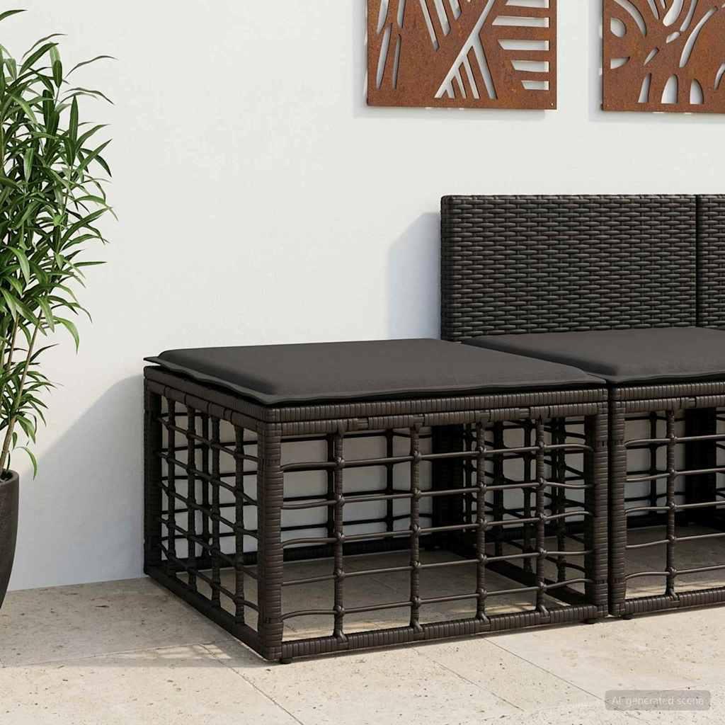 Havepuf i sort polyrattan - modul til udendørs sofa 55 x 55 cm