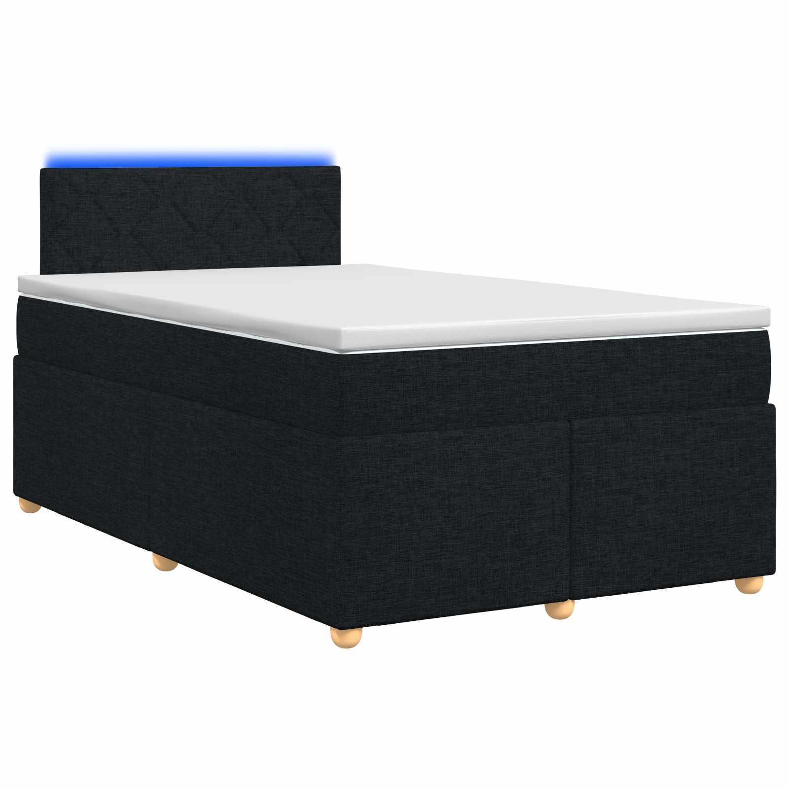 Boksmadrasseng med topmadras og hovedgærde 120 x 200 cm sort stof