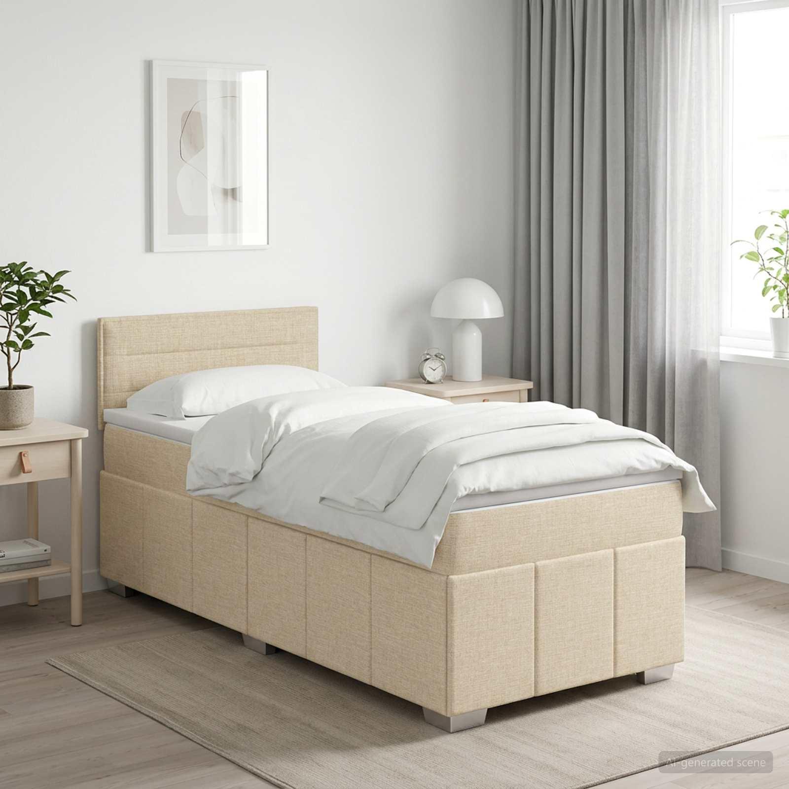 Boxmadras med topmadras cremefarvet 100 x 200 cm stof