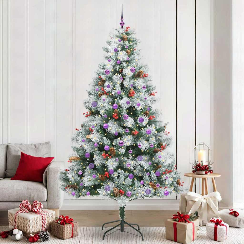 vidaXL Kunstigt juletræ Grøn og hvid 240 cm PVC og metal og plast