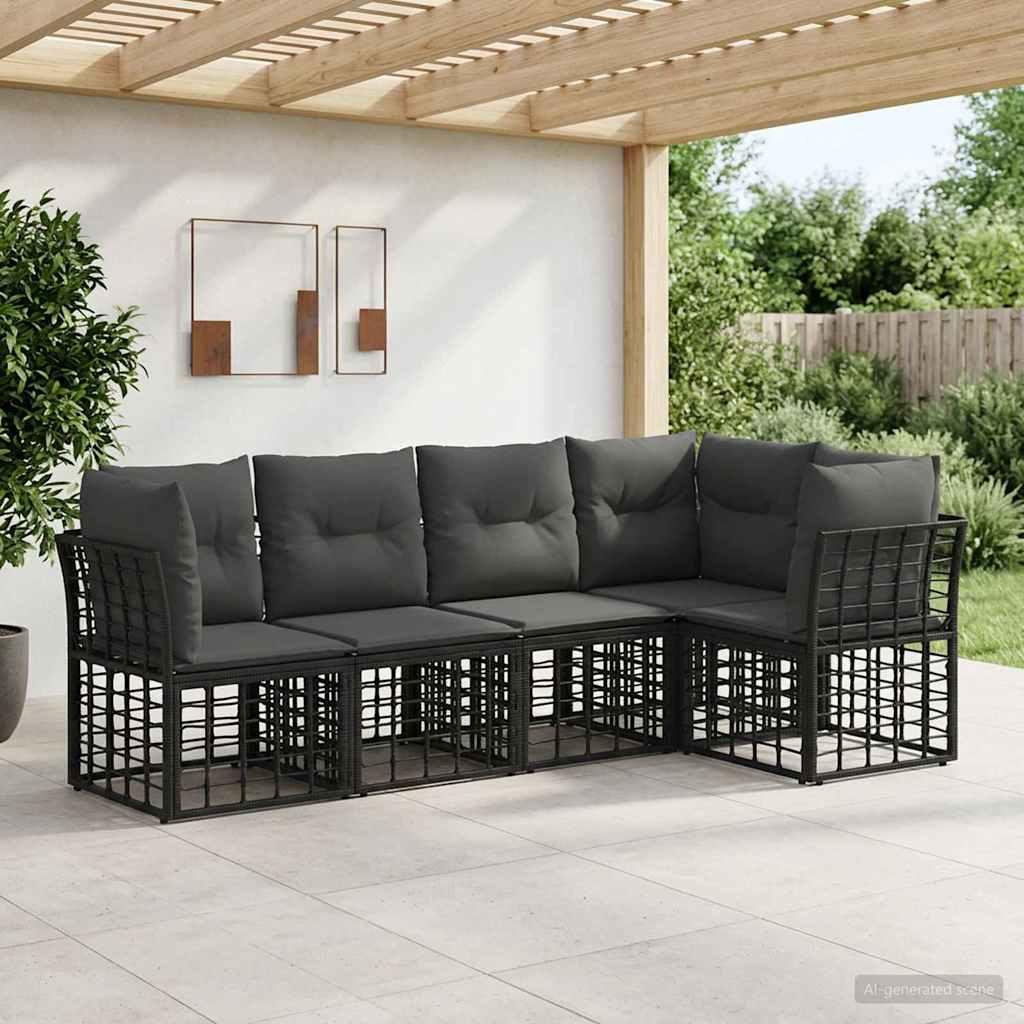 Udendørs sofagruppe i sort polyester og poly rattan til 5 personer