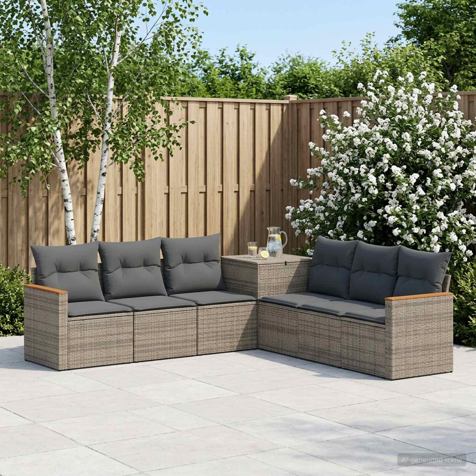Sofa sæt 7 stk. grå og mørkegrå poly rattan og stål til have og terrasse
