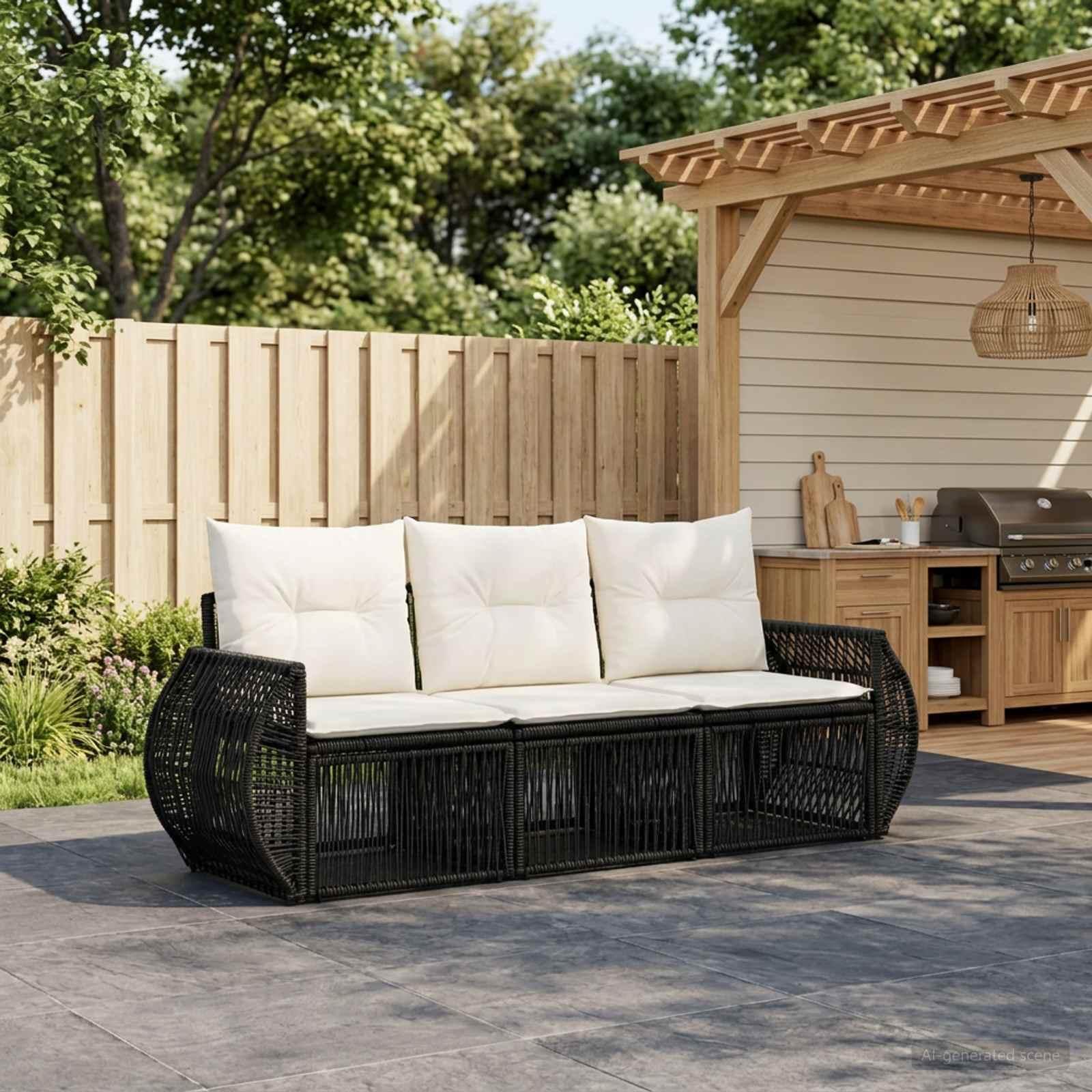 Havesofa sæt 3 stk. i sort og cremehvid polyrattan