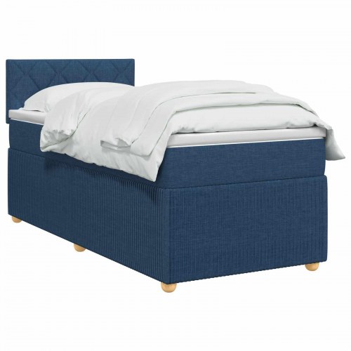 Boksmadras seng med topmadras og justerbar hovedgavl 90 x 190 cm blå