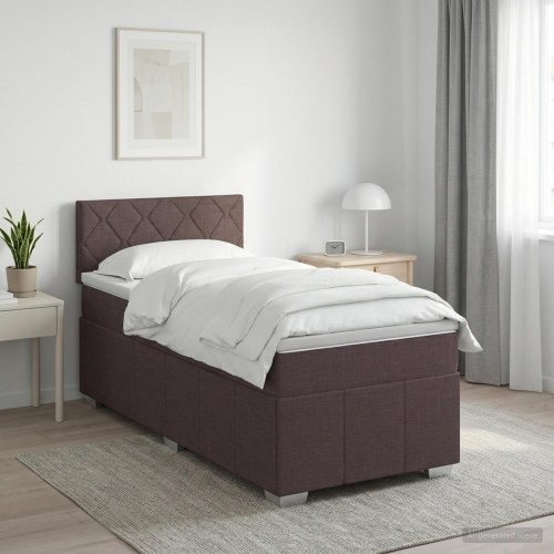 Boxmadras med topmadras 90 x 200 cm mørk brun stof