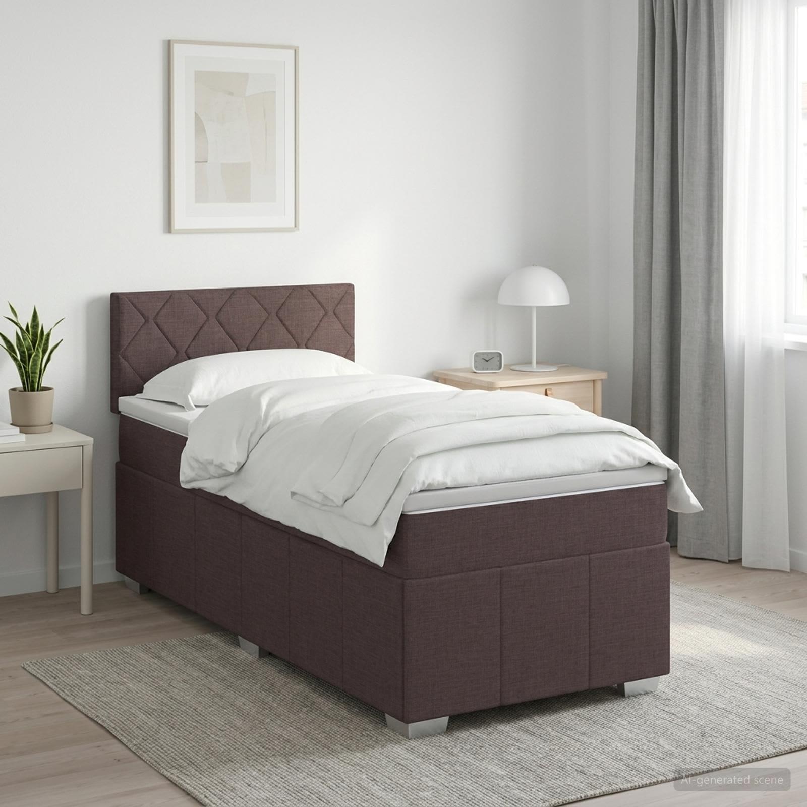 Boxmadras med topmadras 90 x 200 cm mørk brun stof