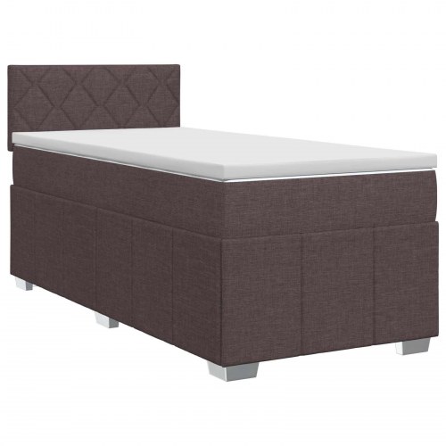 Boxmadras med topmadras 90 x 200 cm mørk brun stof