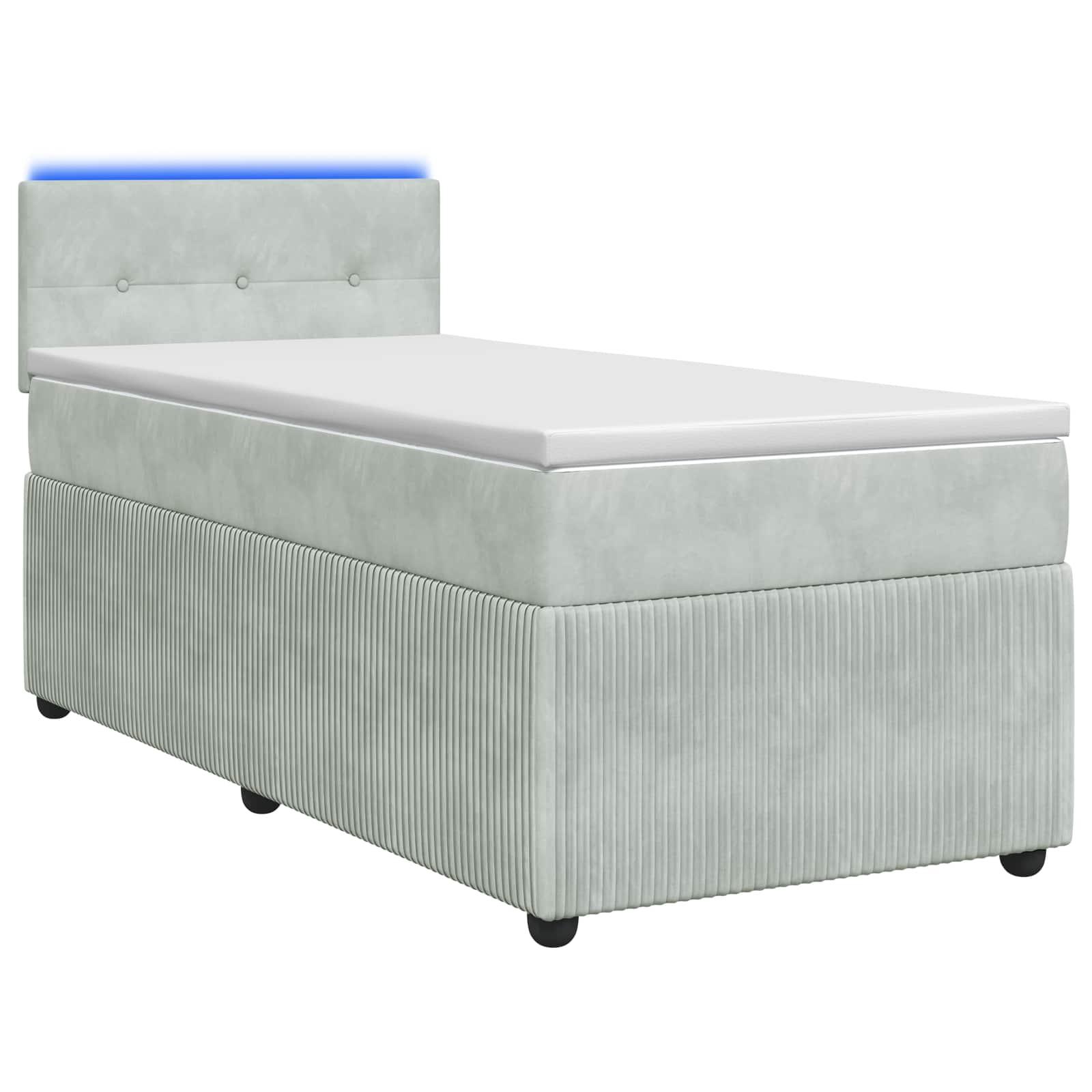 vidaXL Box Spring Seng med Madras og LED Lysegrå 90 x 190 cm Fløjl