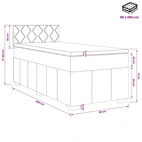 Boxmadras med topmadras og justerbart hovedgærde 90 x 200 cm lysegrå