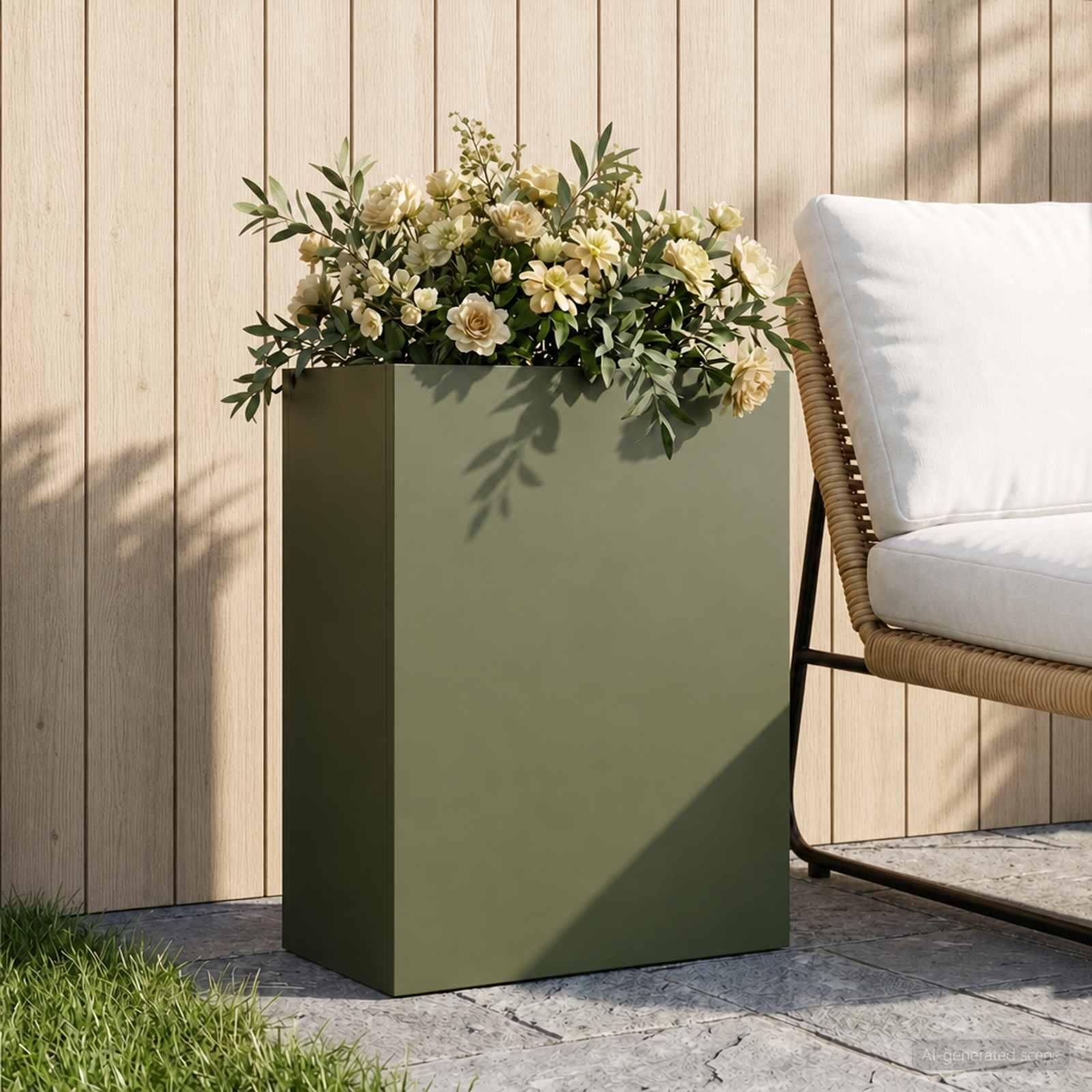 Have blomsterkrukke olivengrøn 40 x 20 x 50 cm i koldvalset stål
