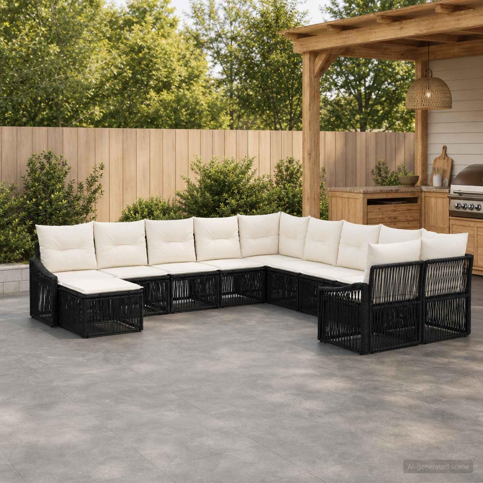 Havesofa sæt 11 stk. i sort polyrattan