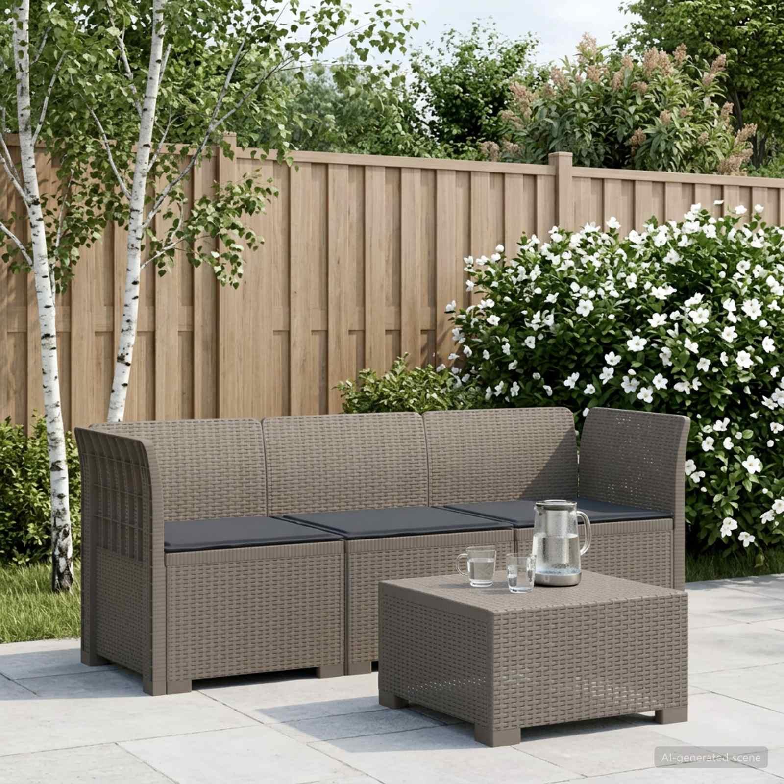 vidaXL 3-personers havensofa med puder i rattanlook PP Lysegrå