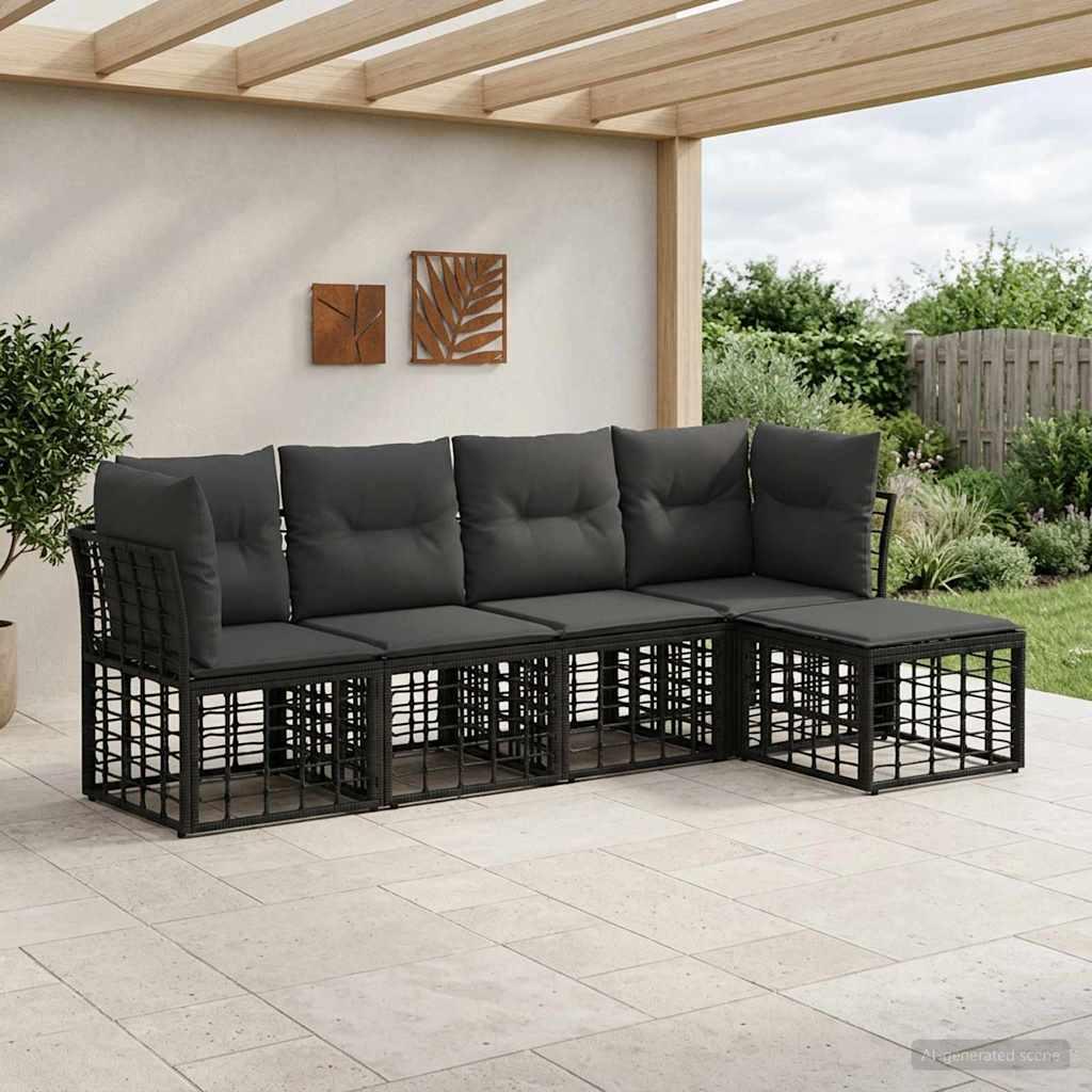 Udendørs sofagruppe i sort polyester og poly rattan til 5 personer
