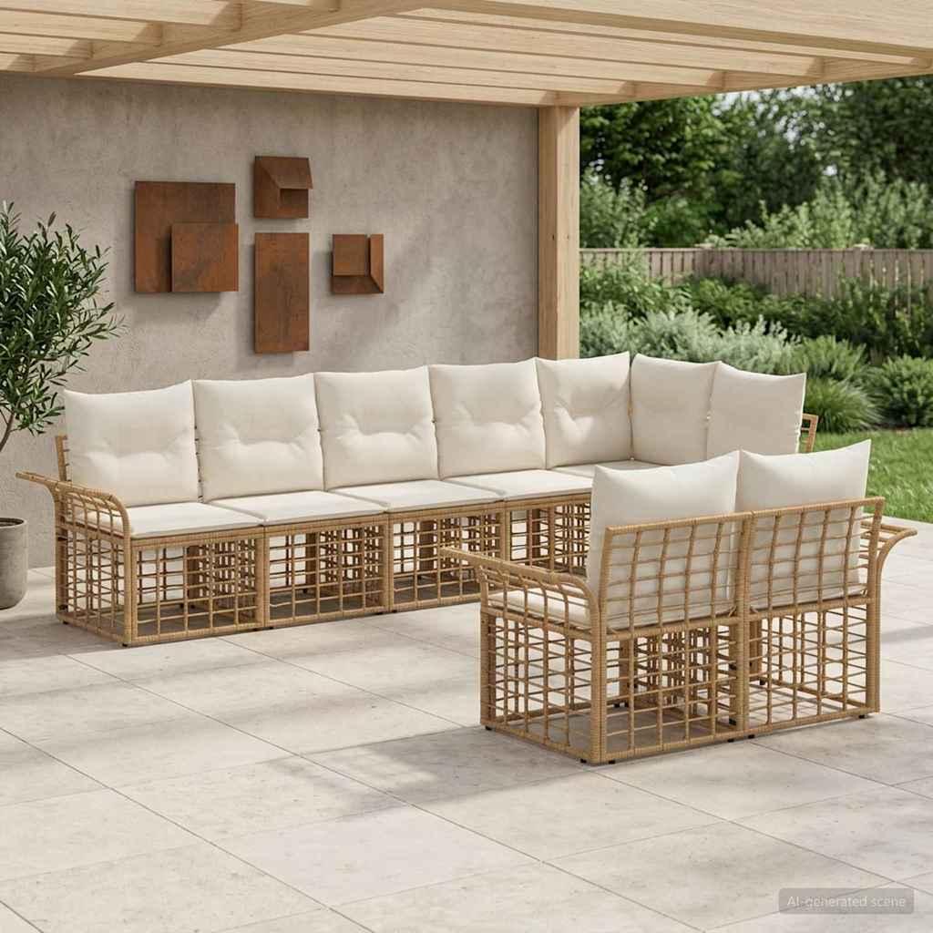 Udendørs sofagruppe 8 stk. i polyrattan - naturlig og creme hvid