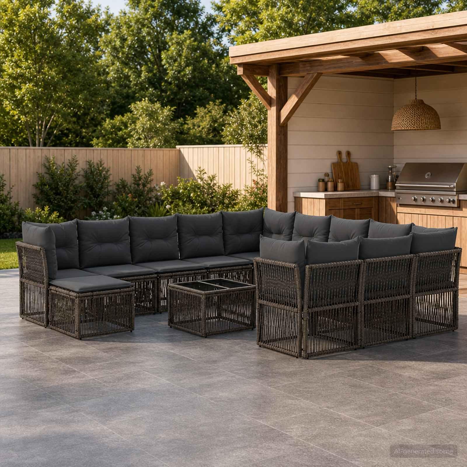 Havesofa sæt 13 stk. i grå polyrattan til terrasse og have