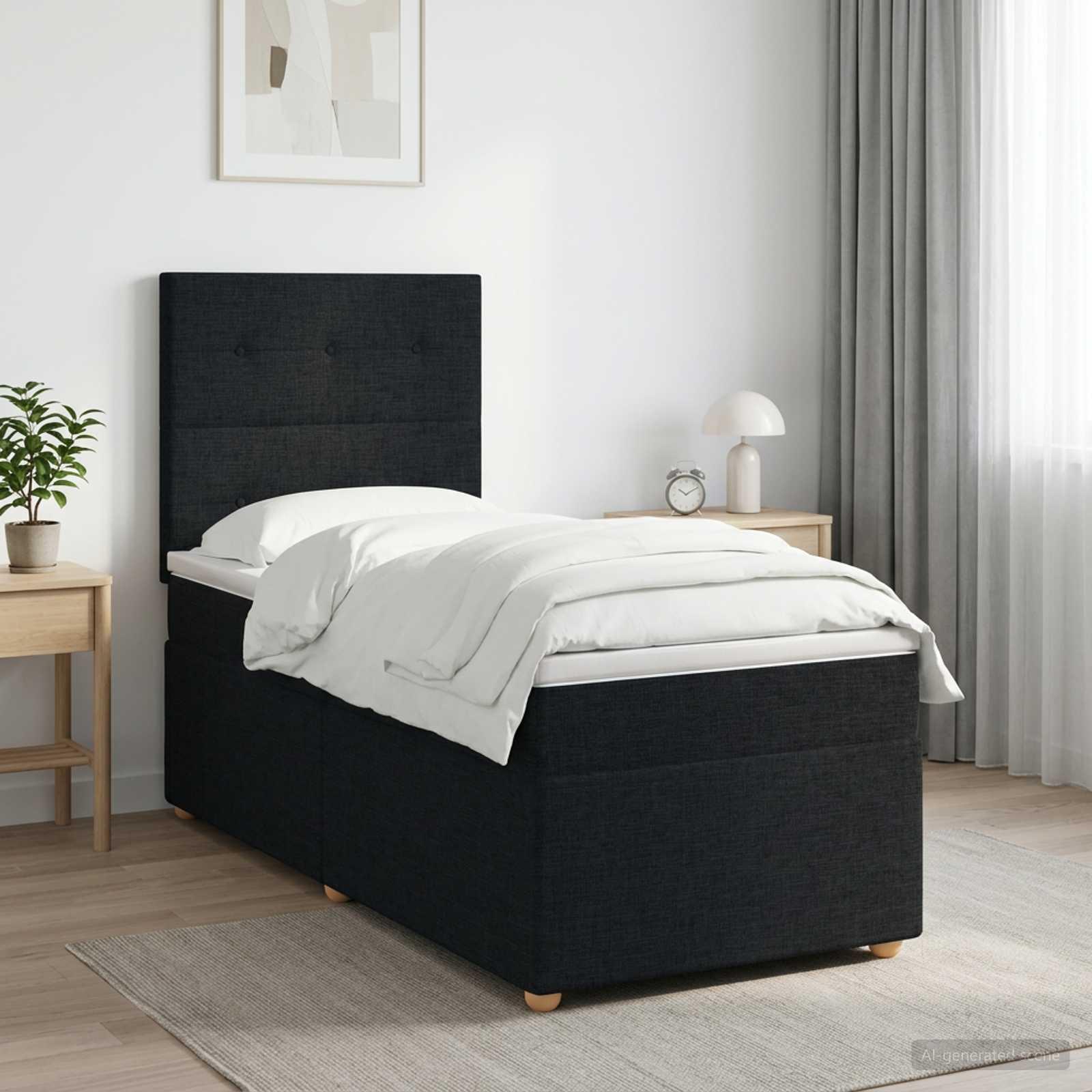 Boksmadras seng med topmadras og hovedgærde 80 x 200 cm - sort stof