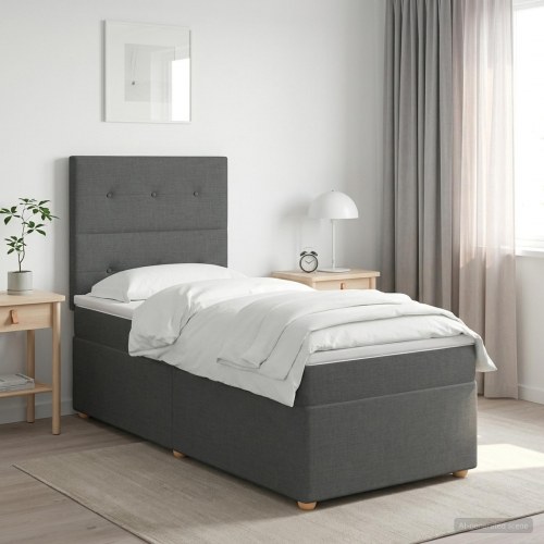 Boxmadras med topmadras 80 x 200 cm mørkegrå stof