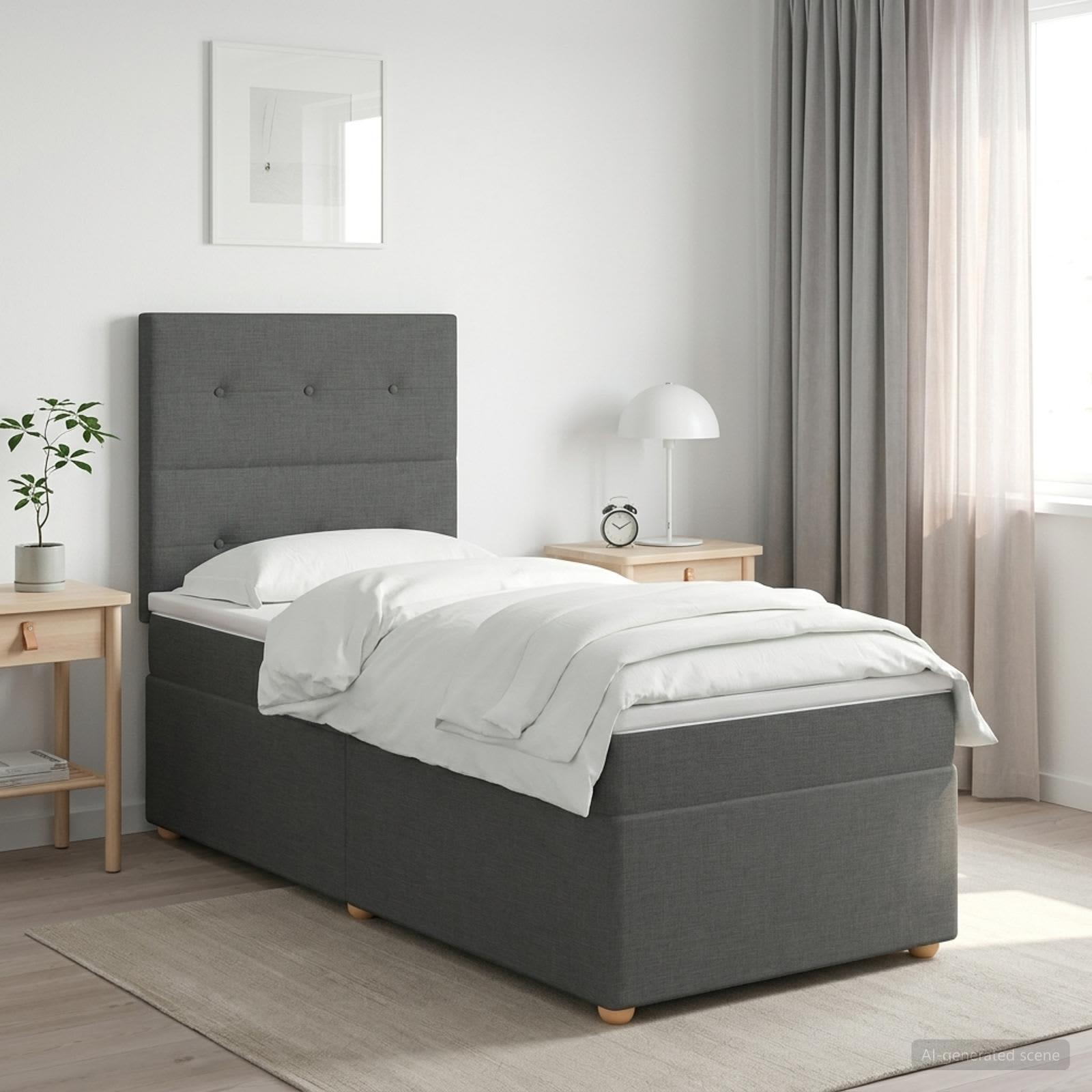 Boxmadras med topmadras 80 x 200 cm mørkegrå stof