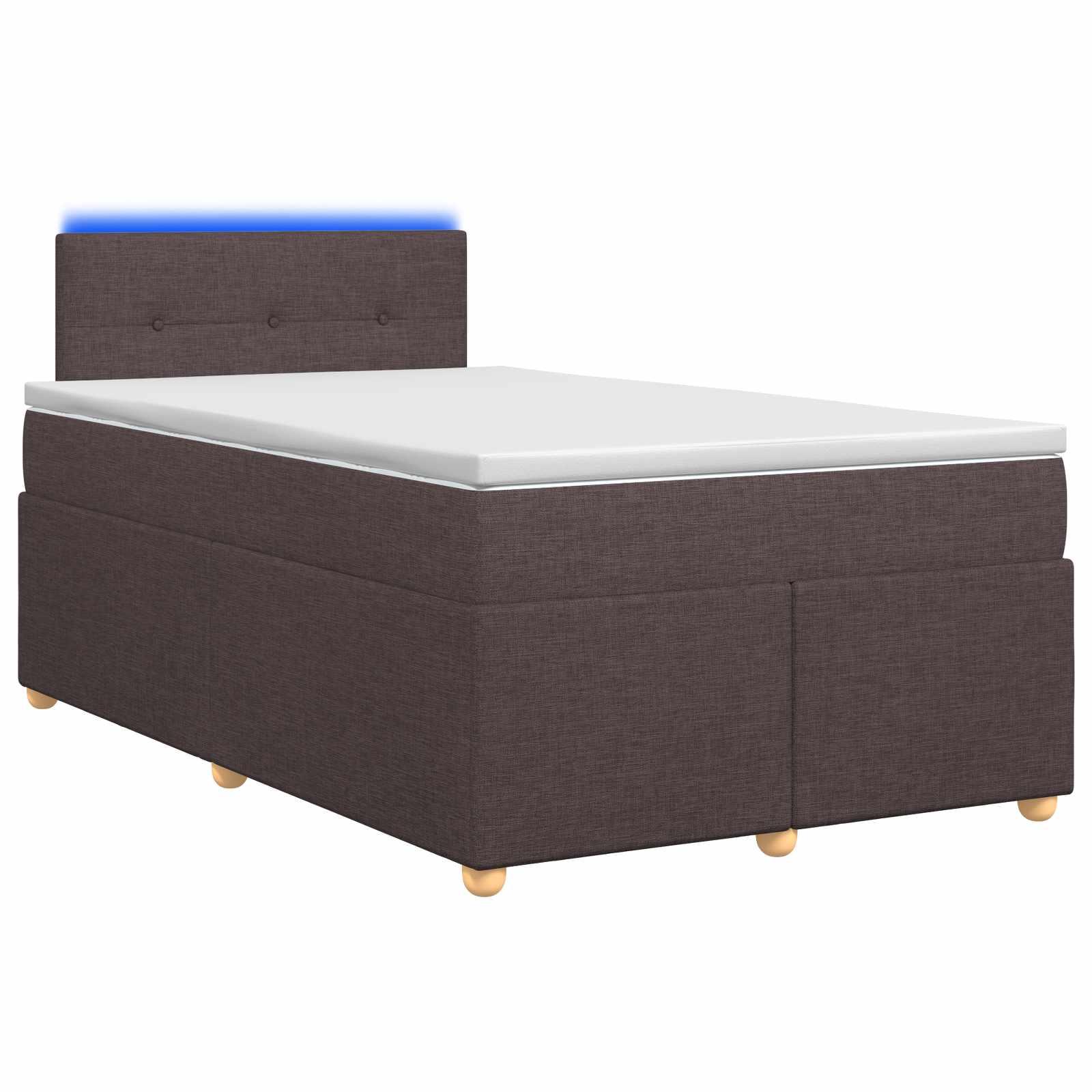 Boksmadrasseng med topmadras og LED mørk brun 120 x 190 cm