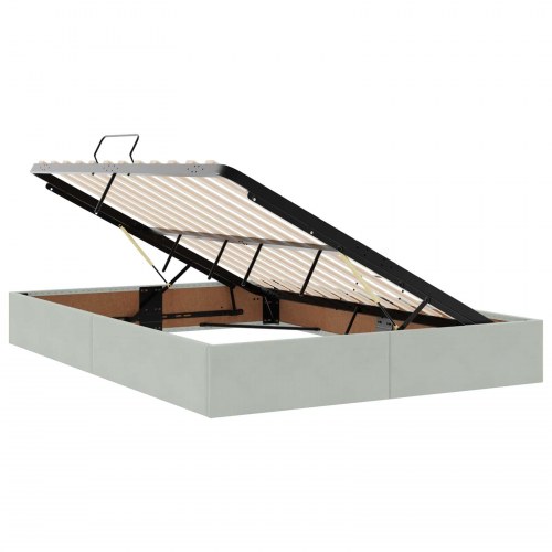 Seng med opbevaring og madras 140 x 190 cm i lysegrå fløjl med LED