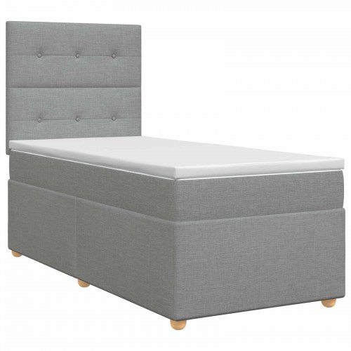 Boxmadras med topmadras og hovedgærde 80 x 200 cm lysegrå stof