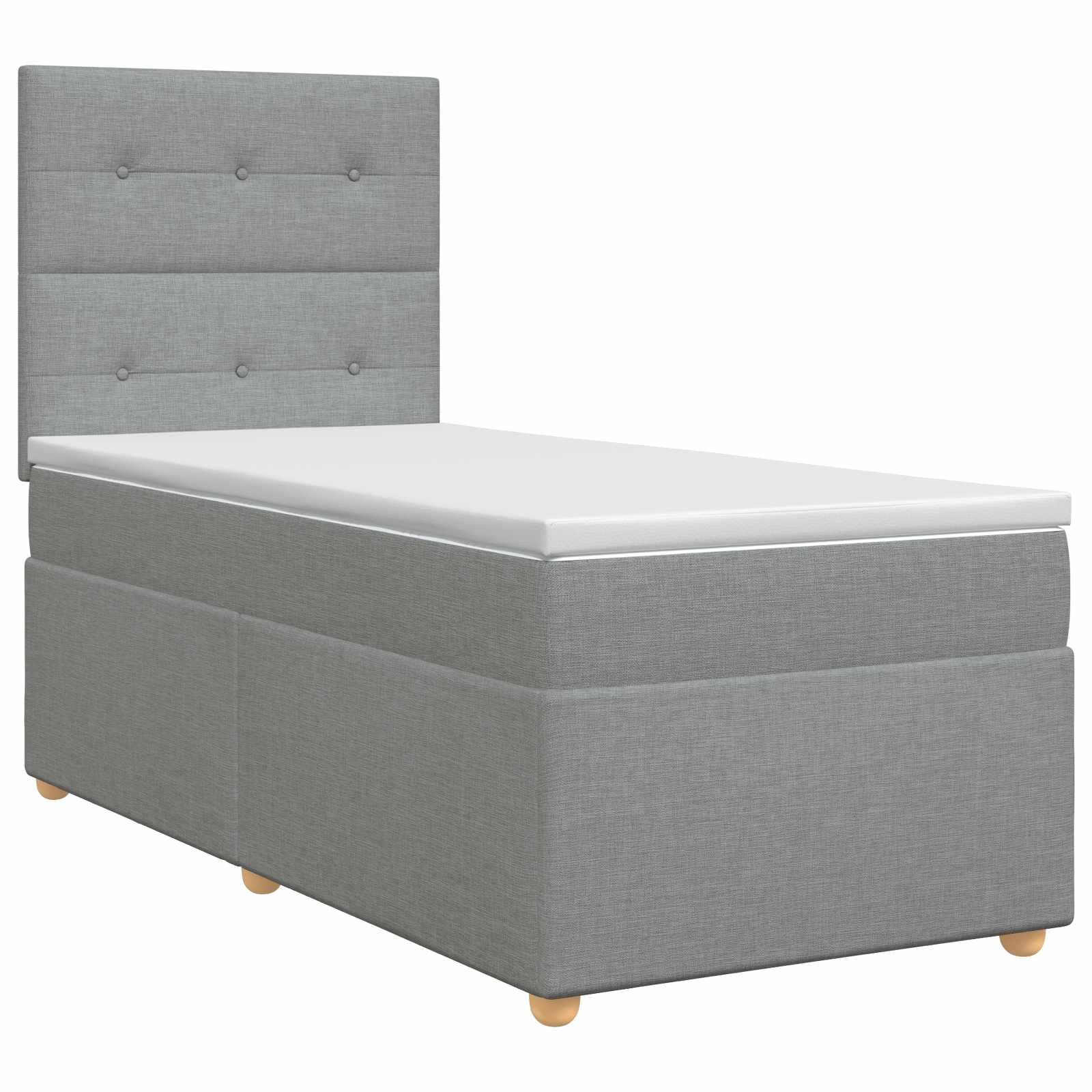 Boxmadras med topmadras og hovedgærde 80 x 200 cm lysegrå stof