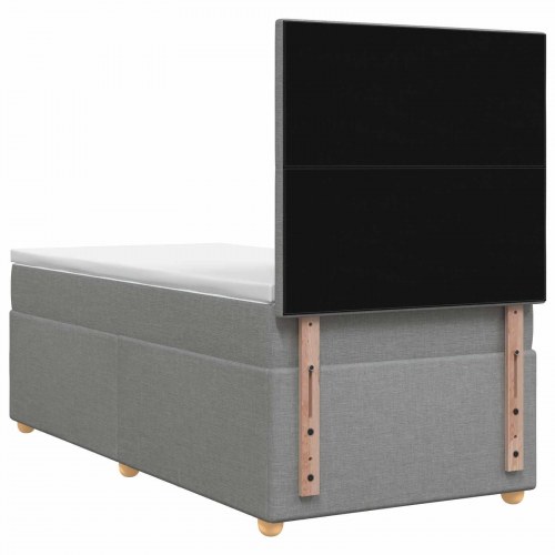 Boxmadras med topmadras og hovedgærde 80 x 200 cm lysegrå stof